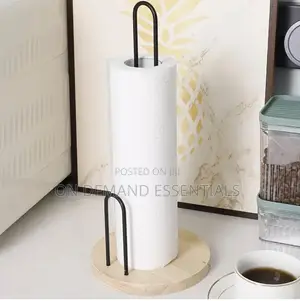 Black Metal Paper Towel Holder With Bamboo Base