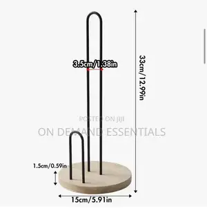 Black Metal Paper Towel Holder With Bamboo Base