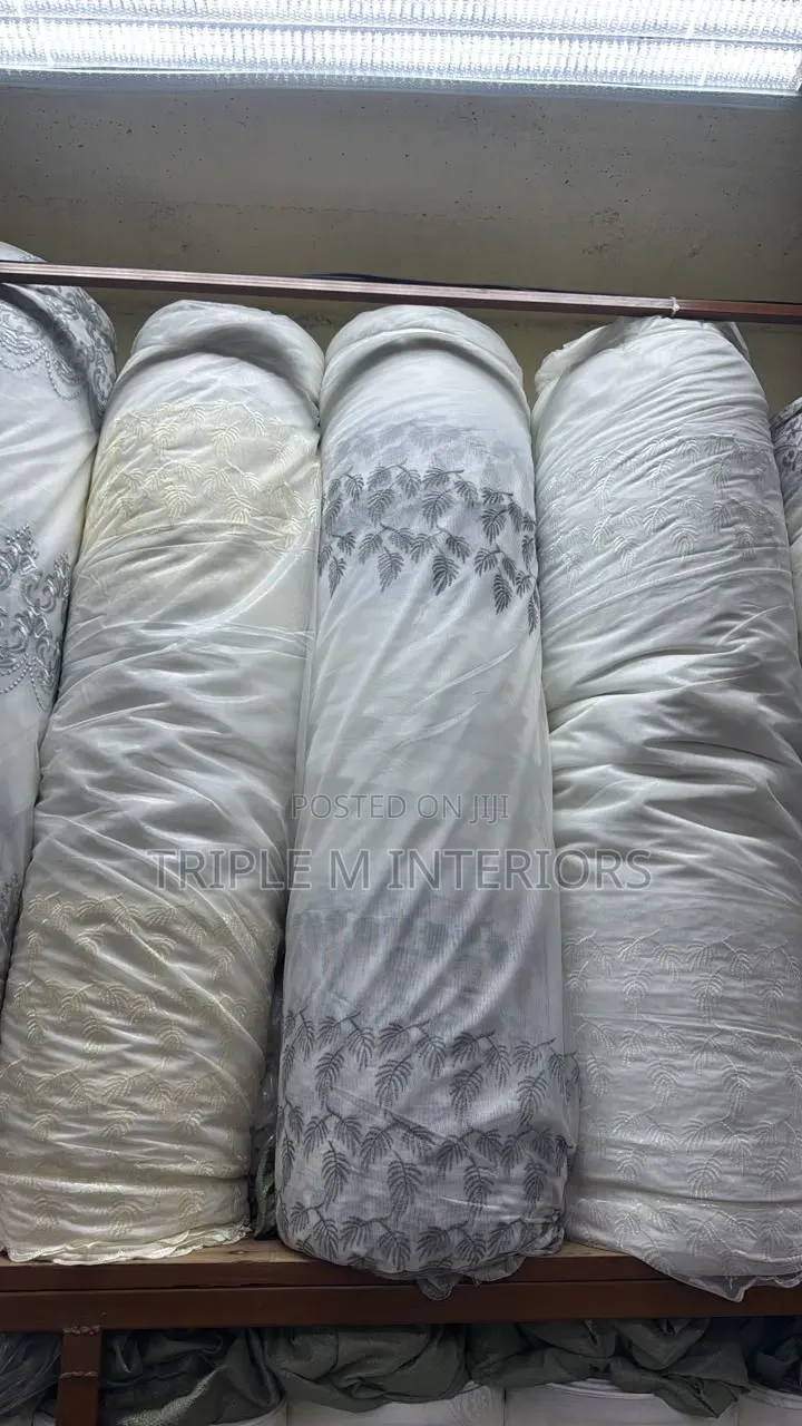 Window Curtain Sheer With Gold Print