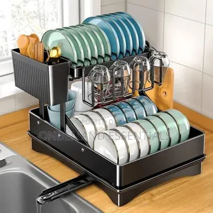 2 Tier Foldable Dish Drying Rack With Drip Trap