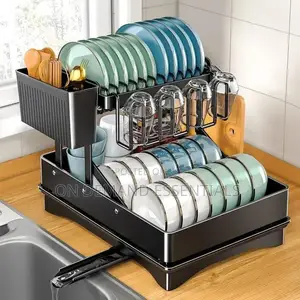 2 Tier Foldable Dish Drying Rack With Drip Trap
