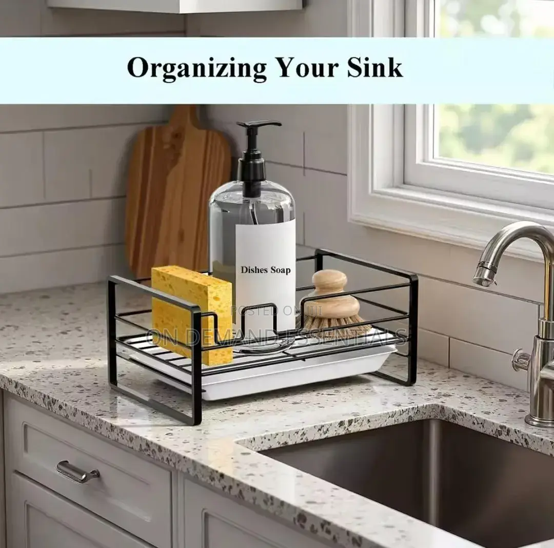 Metallic Sink Caddy With Draining Tray Black