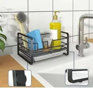 Metallic Sink Caddy With Draining Tray Black