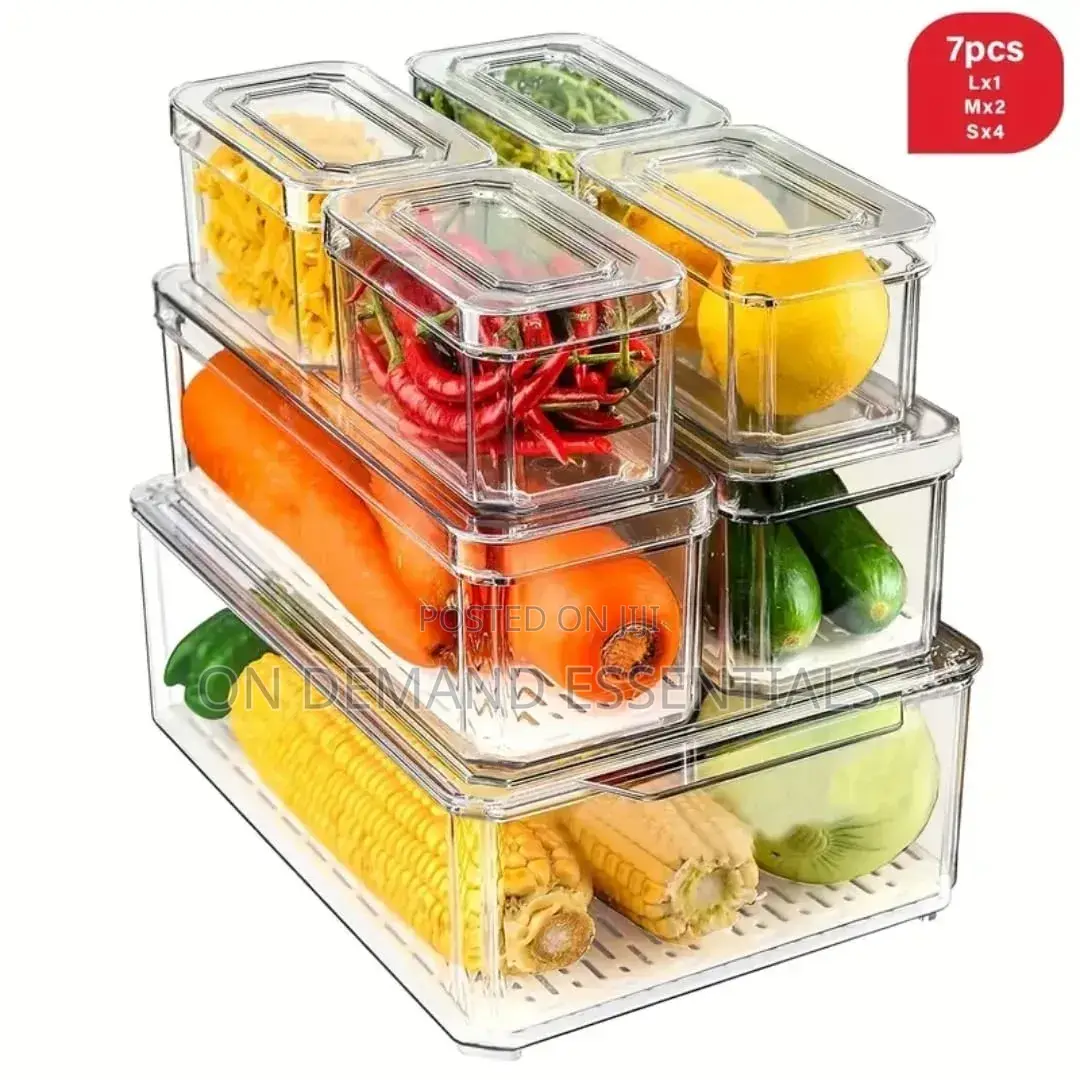 7pcs BPA-Free Stackable Acrylic Fridge Organizer Bins With Lids