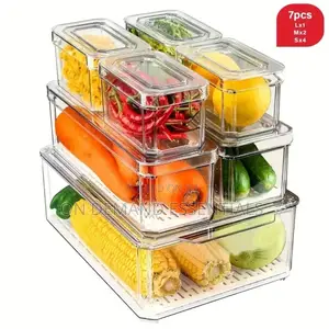 7pcs BPA-Free Stackable Acrylic Fridge Organizer Bins With Lids