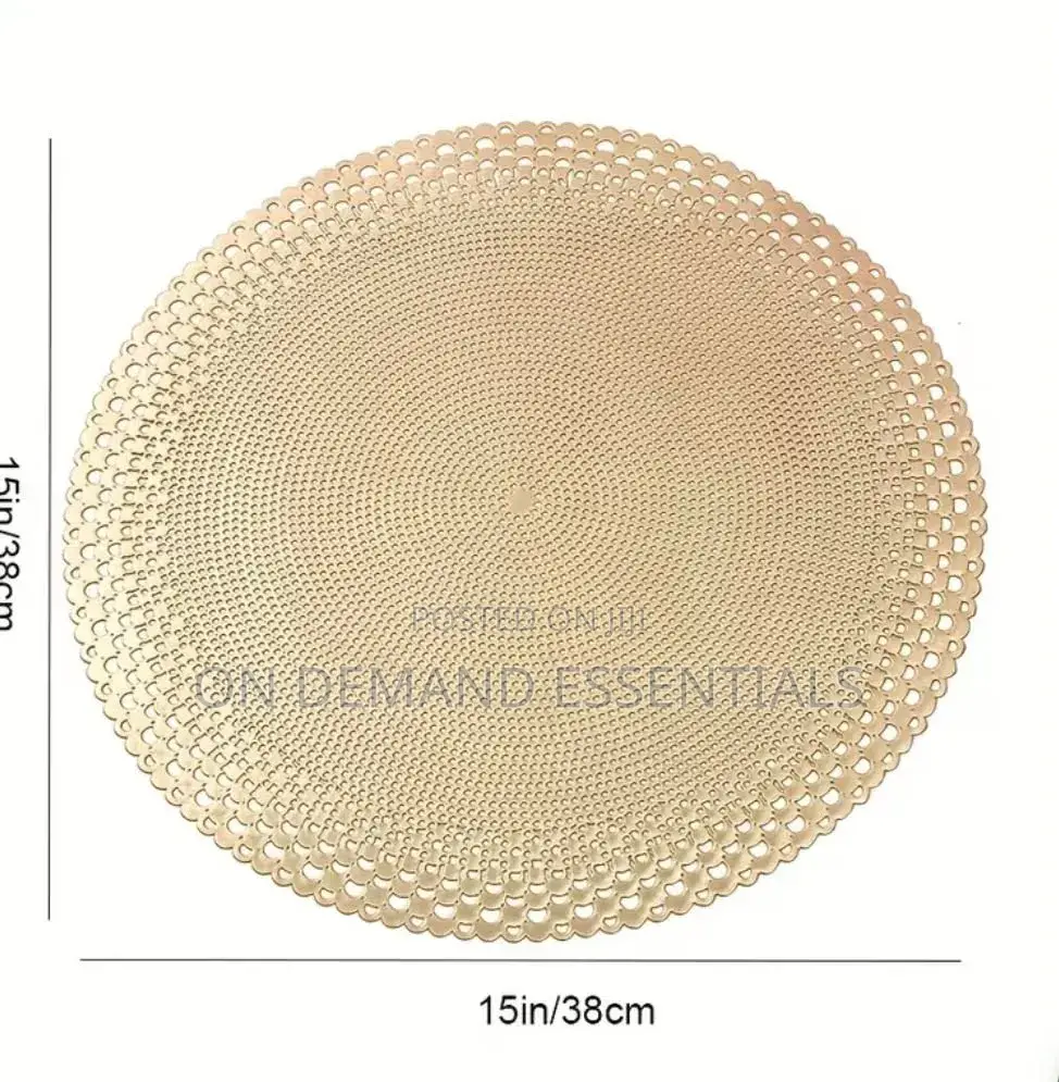6pcs Round Shell Golden Stamping Hollow PVC Table Mat 
6 PCS