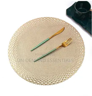 6pcs Round Shell Golden Stamping Hollow PVC Table Mat 
6 PCS