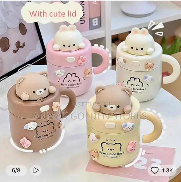 Cute Bear Rabbit Thermos,kawaii Straw With Lid
