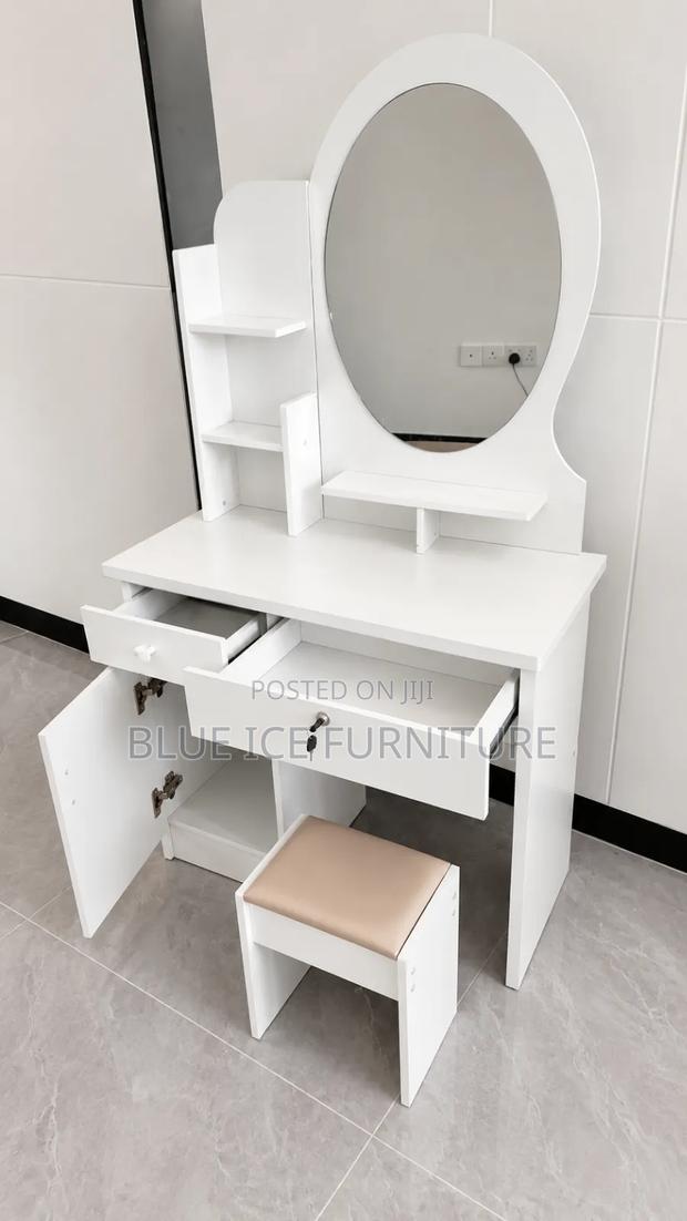 Modern White Dressing Table With Mirror and Stool