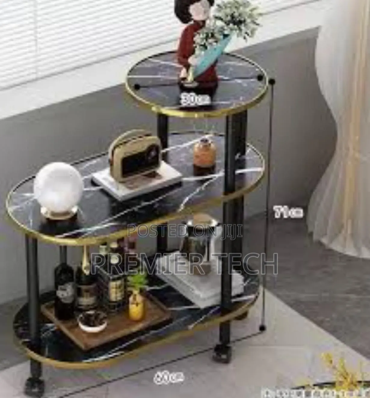 60x30x67cm 3 Layer 2 Oval Round Top Trolley Rack Table