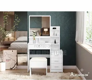 Dressers; White Elegant Modern Style Dressing Vanity Table Set
