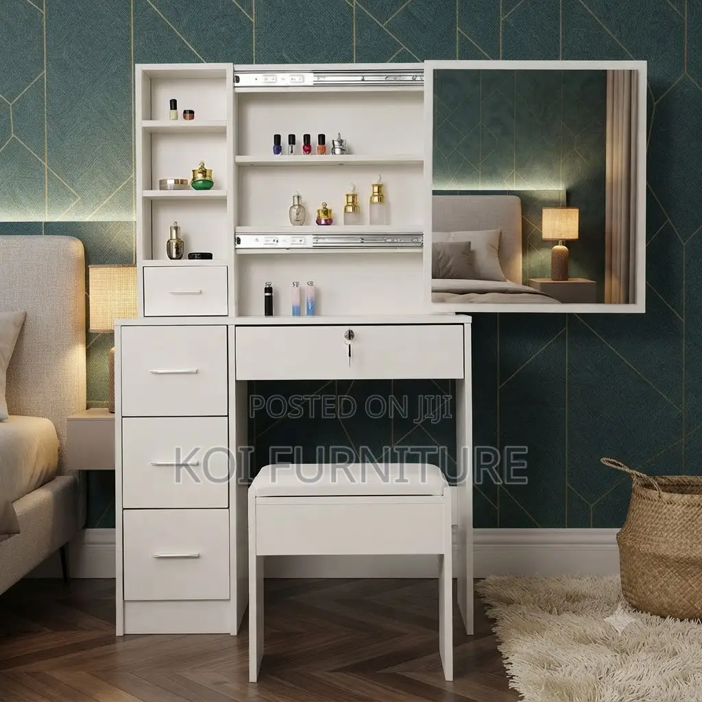 Dressers; White Elegant Modern Style Dressing Vanity Table Set