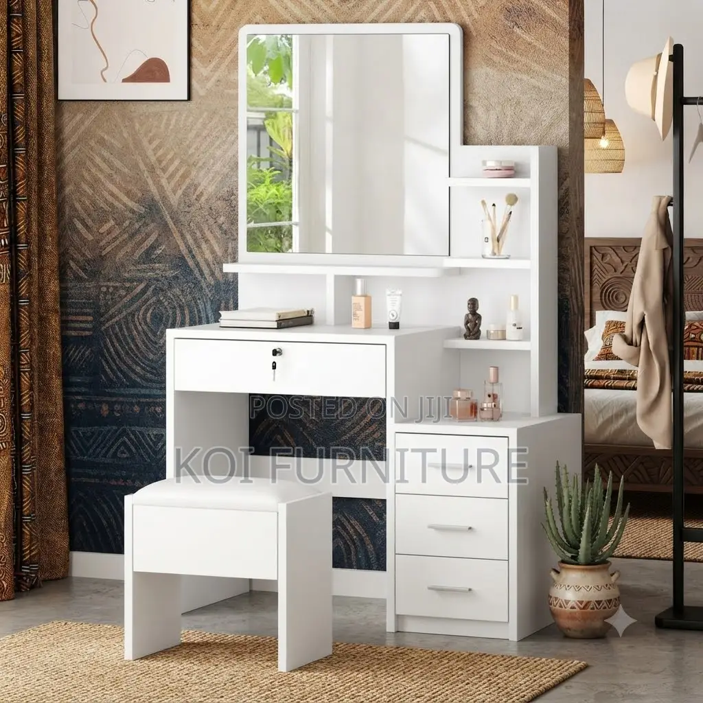 Dressers; White Elegant Modern Style Dressing Vanity Table Set