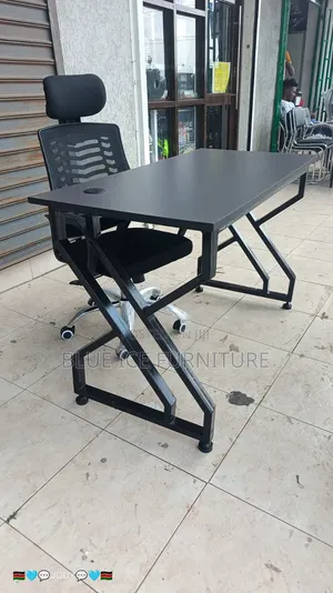 Black Office Metallic Table With Swivel Chair