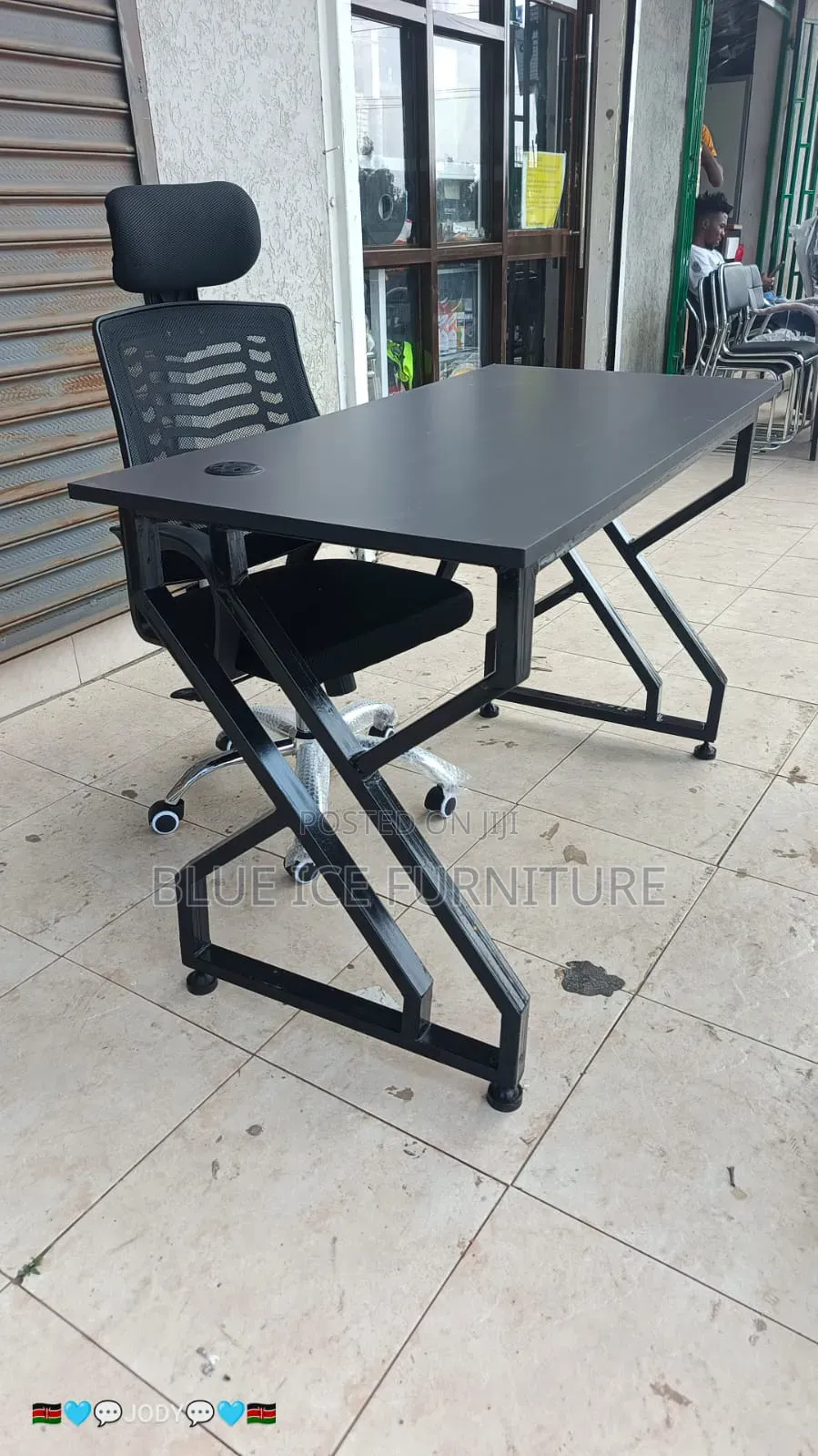 Black Office Metallic Table With Swivel Chair