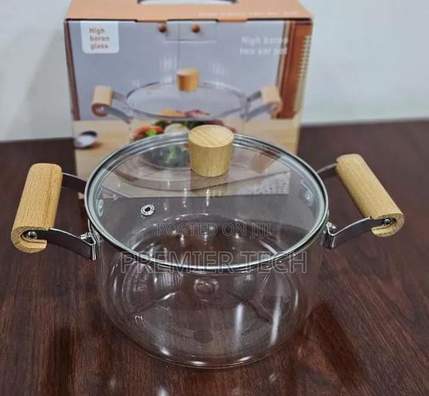 2 Wooden Handle High Boron Heavy Borosilicate Glass Cookware