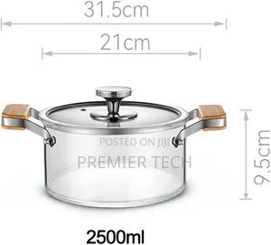 2 Wooden Handle High Boron Heavy Borosilicate Glass Cookware