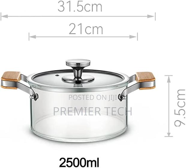2 Wooden Handle High Boron Heavy Borosilicate Glass Cookware - thumbnail 3