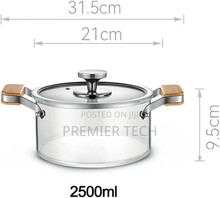 2 Wooden Handle High Boron Heavy Borosilicate Glass Cookware