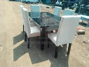 6 Seater Dining Set in Black Marble Top: Pay on Delivery
