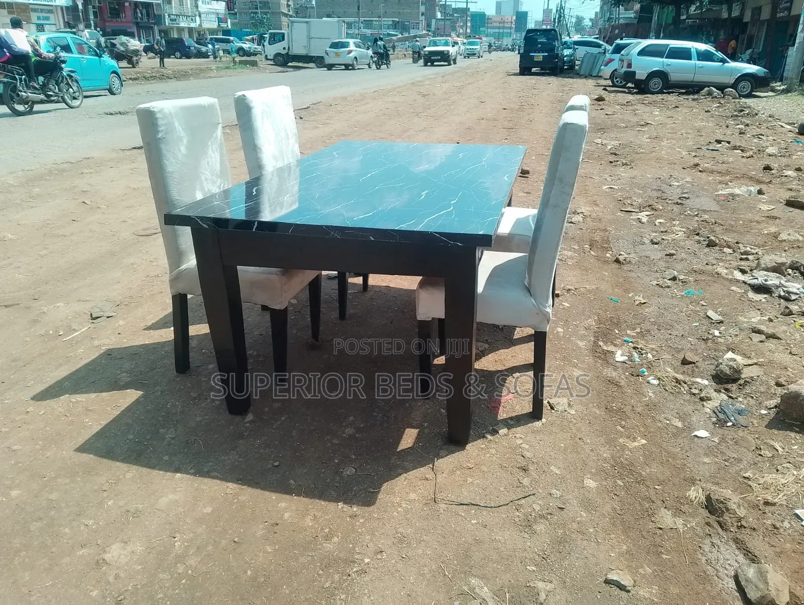 6 Seater Dining Set in Black Marble Top: Pay on Delivery