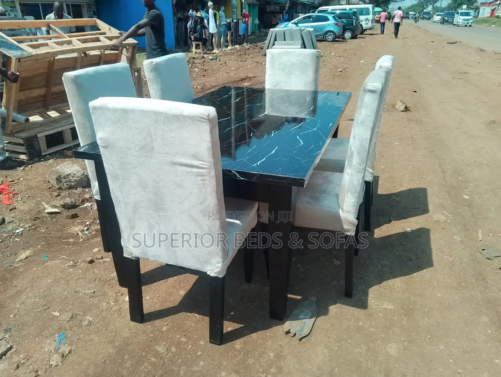 6 Seater Dining Set in Black Marble Top: Pay on Delivery