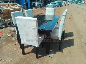 6 Seater Dining Set in Black Marble Top: Pay on Delivery