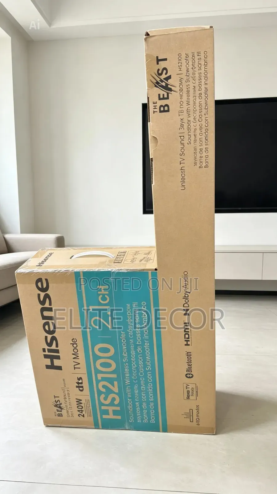 Hisense HS2100 2.1CH Soundbar With Wireless Subwoofer – 240W Powerful