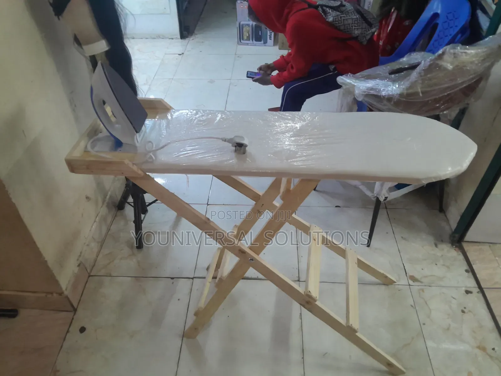 Wooden Ironing Board + Iron Box