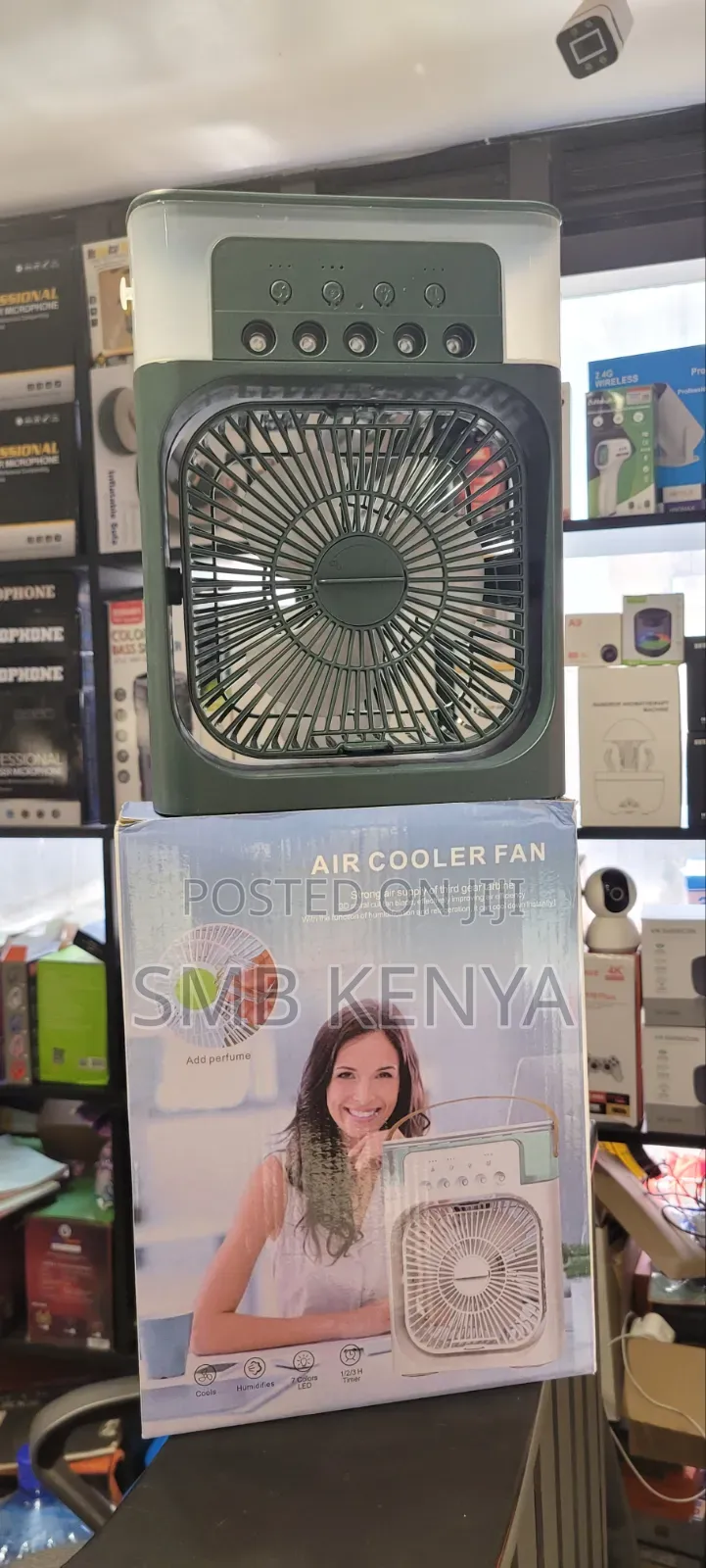 2 in 1 Air-Cooler Fan With 7 Led Colore-Green