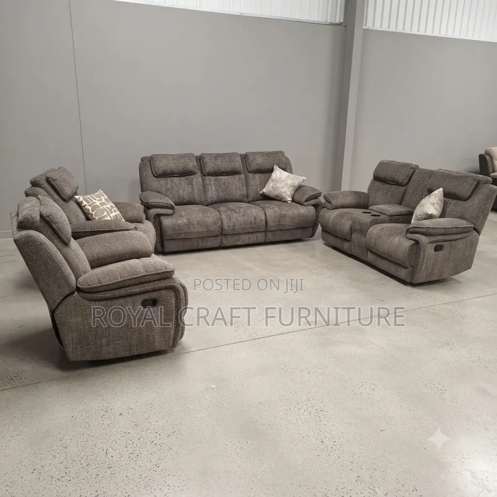 Luxury Grey Semi Recliner Sofa Set (3-Seater, 2-Seater + Armchair)