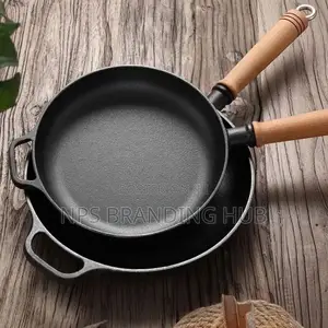 Thickened Cast Iron Frying Pan With Bamboo Lid Size 25,27,29cm(zn