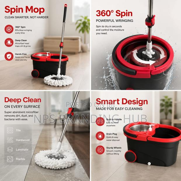 360° Spin Mop With Bucket Dehydration Basket(el.b - thumbnail 4