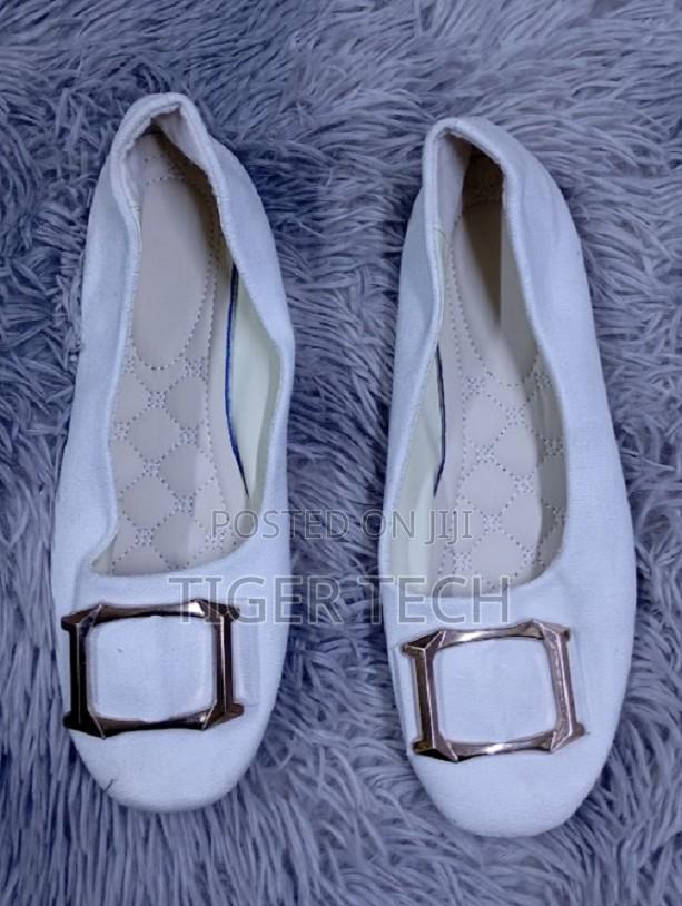 White Gold Square Buckle Women's Flat Shoes