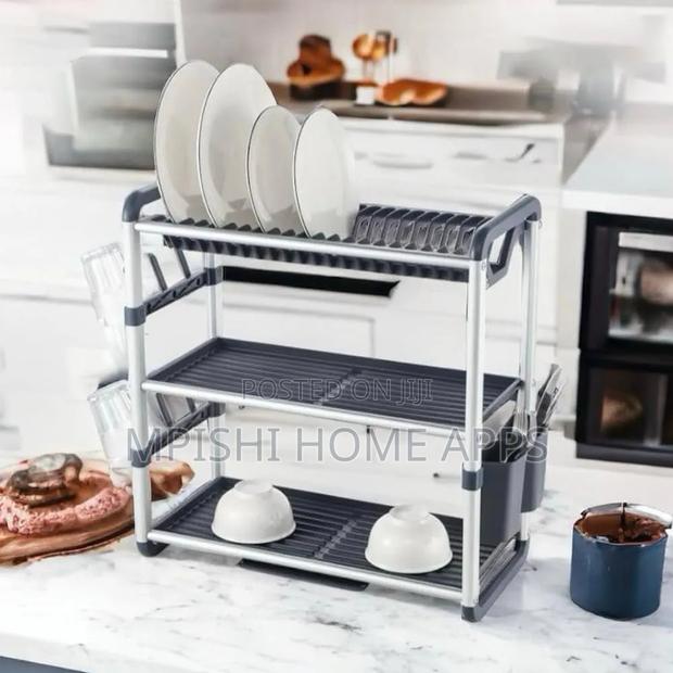 3 - Tier Aluminum+Plastic Dish Drying Rack - thumbnail 2