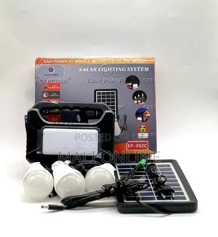Solar Lighting Kit Portable Home System 3 Led Bulbs 4500mah Battery