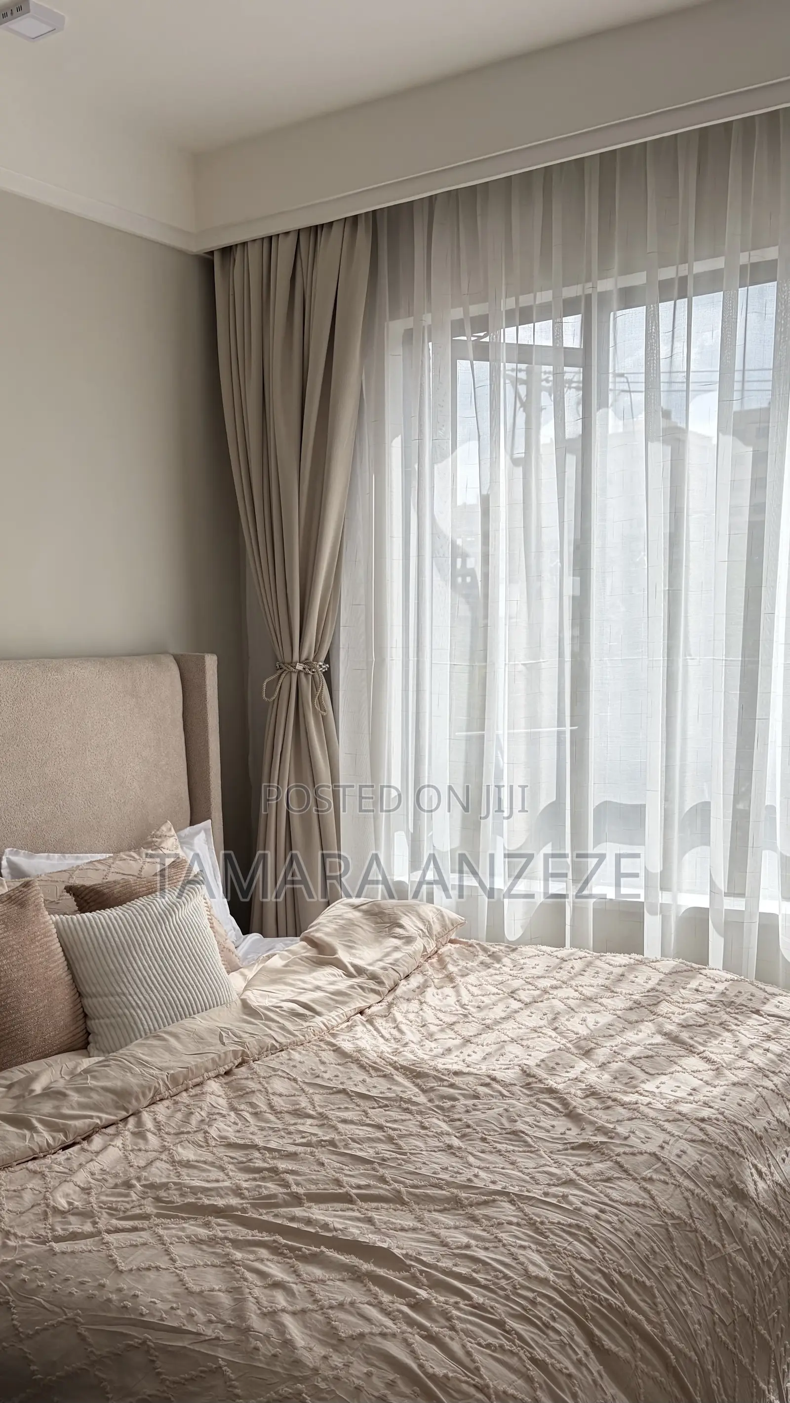Beige 6 by 6 Bed With Orthopedic Fibre Mattress