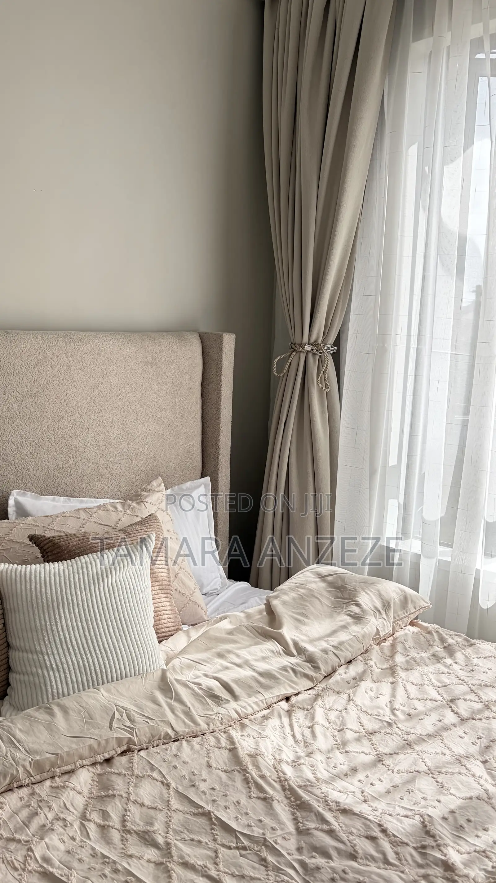 Beige 6 by 6 Bed With Orthopedic Fibre Mattress
