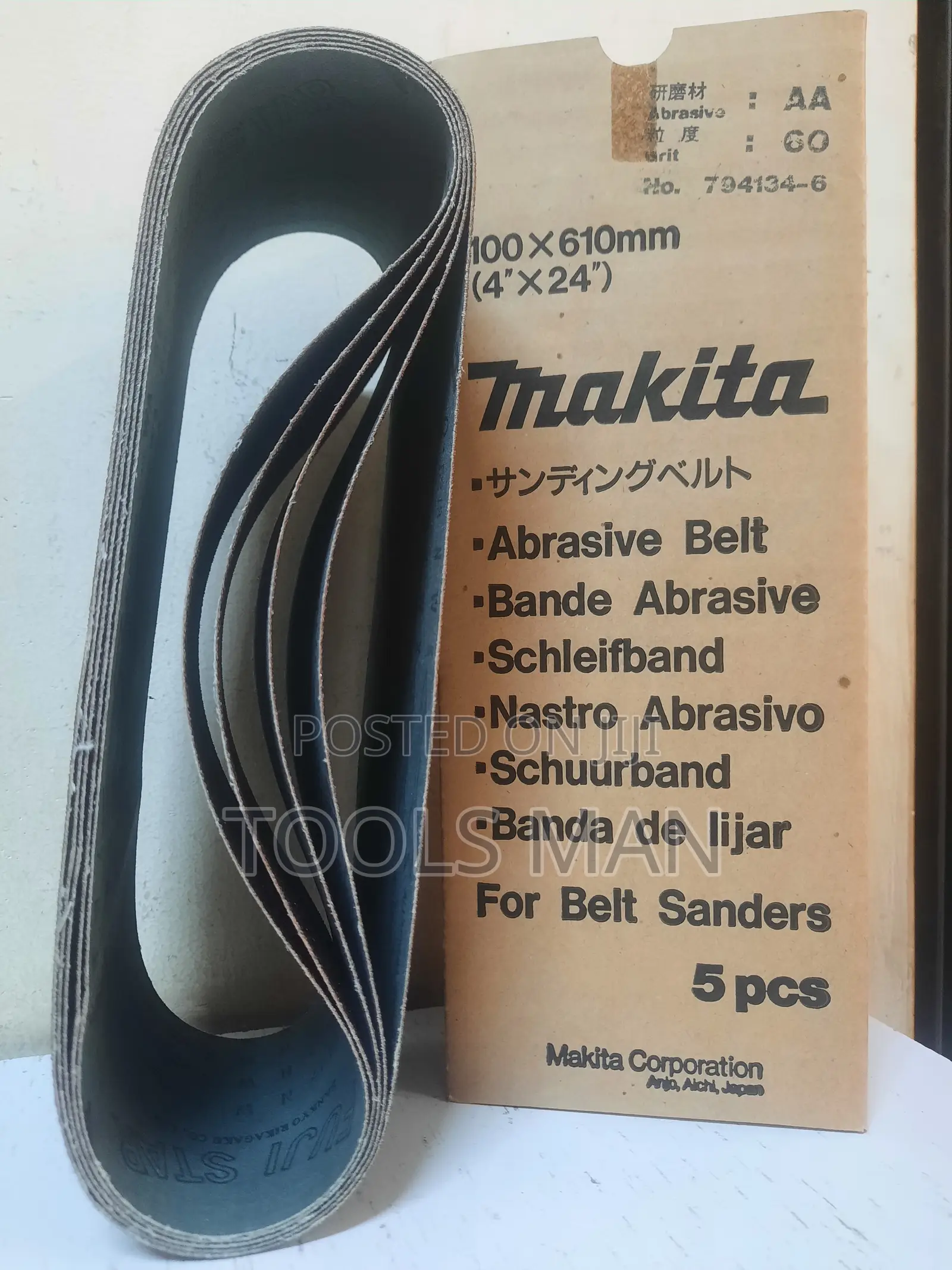 P60 Grit Makita Sanding Belt (4 X 24 Inch) 100 X 610mm -5-Piece Pack