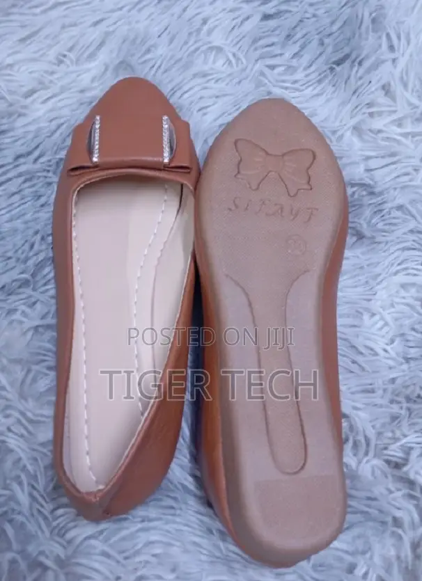 Womens Light Brown Smooth Faux Leather Flat Doll Shoes