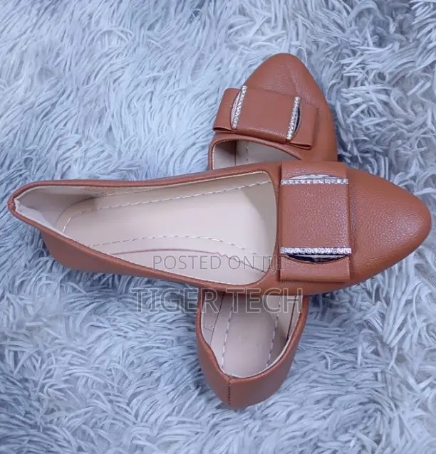 Womens Light Brown Smooth Faux Leather Flat Doll Shoes