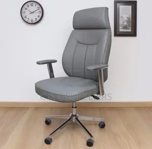 Gray Leather High Back Swivel Chair