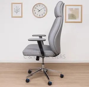 Gray Leather High Back Swivel Chair