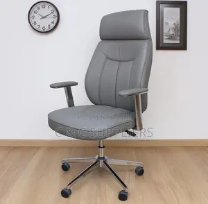 Gray Leather High Back Swivel Chair