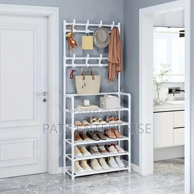 Multifunctional 5 Tier Shoe Rack Organizer + Rack With 8 Hooks