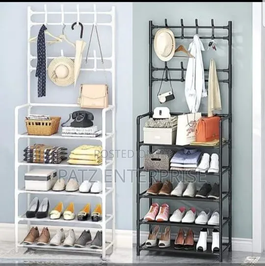 Multifunctional 5 Tier Shoe Rack Organizer + Rack With 8 Hooks
