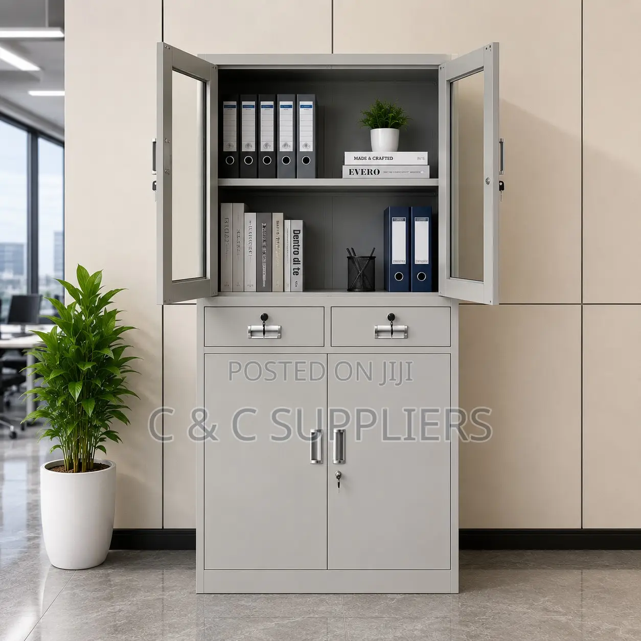 2-Swing Door Filling Cabinet With Drawers