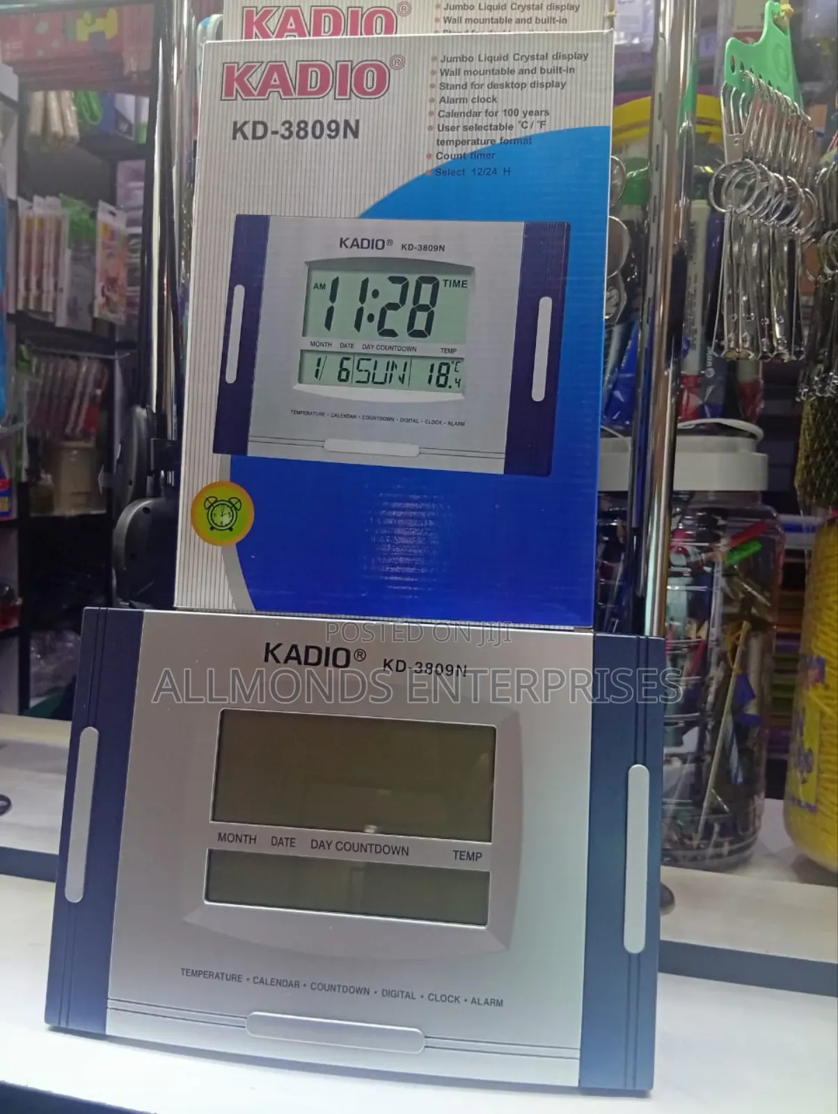 KADIO Wall Clock/ Stand- Inbuilt Calender, Alarm, Temperature!
