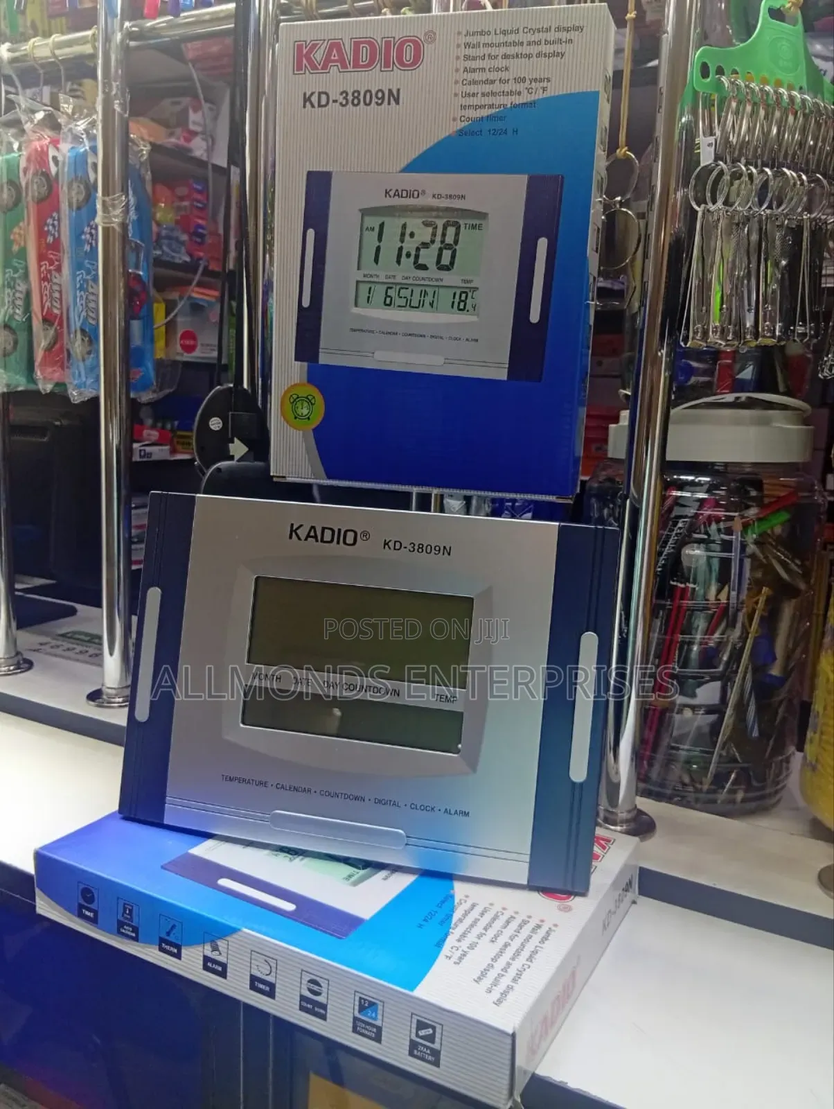 KADIO Wall Clock/ Stand- Inbuilt Calender, Alarm, Temperature!