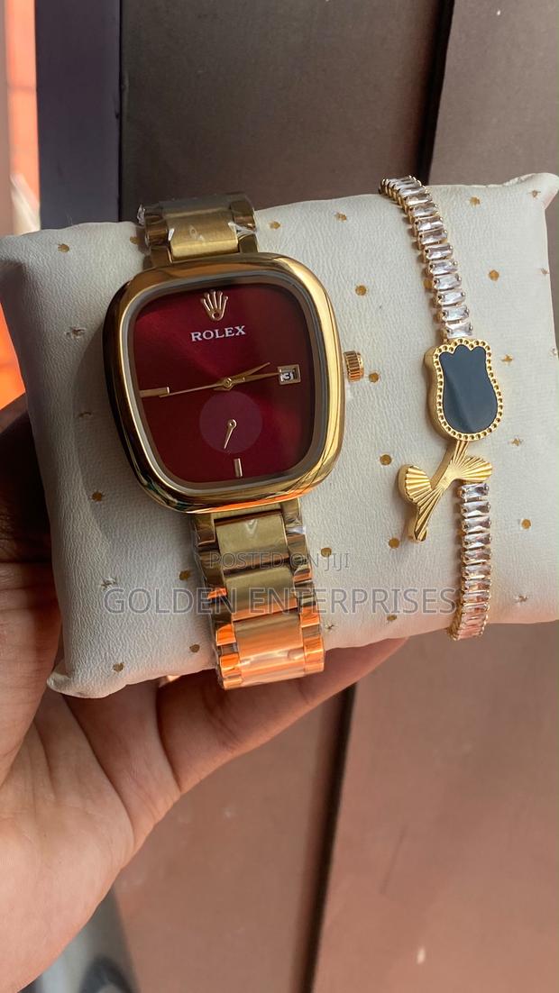 Rolex Gold Maroon Modern Luxury Watch Bracelet Duo - main view
